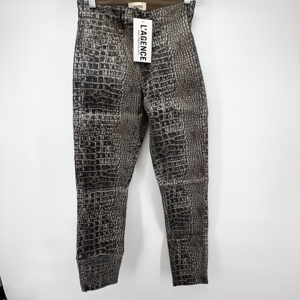 L'AGENCE Margot High Rise Skinny Jeans in Chestnut Black Croc Foil Size 25 NWT - Picture 2 of 15